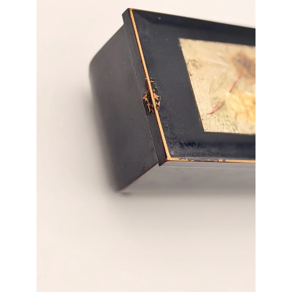 Westland Co Vintage Japanese Lacquer Music Jewelry Box Edel Weiss Black Gold